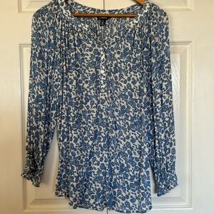 Chaps blue and white floral gauze tunic.  Size L Like New long sleeve